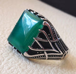 ottoman green onyx agate aqeeq sterling silver 925 antique men ring arabic jewelry any size fast shipping natural rectangular stone