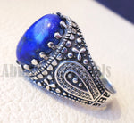 man ring lapis lazuli oval cabochon natural dark blue stone sterling silver 925 men jewelry all sizes 16 * 12 mm antique middle eastern