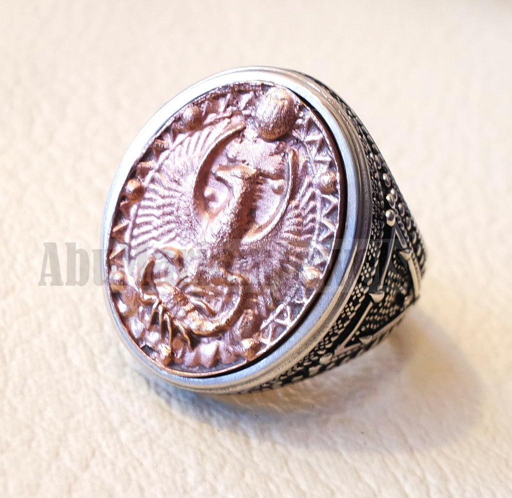 Horoscopes zodiac sign Scorpio sterling silver 925 and antique bronze huge men ring all sizes men jewelry gift that bring luck fast shipping