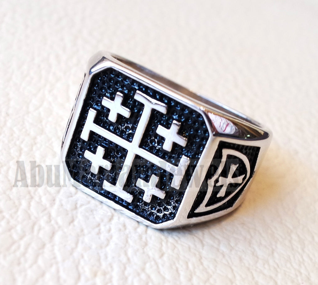 Jerusalem Cross ring christ christian symbol sterling silver 925 man gift jewelry fast shipping square shape all sizes Catholic Orthodox