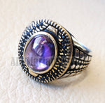 Oval purple tanzanite amethyst color synthetic imitation stone sterling silver 925 bronze stunning ring all sizes middle eastern jewelry black CZ