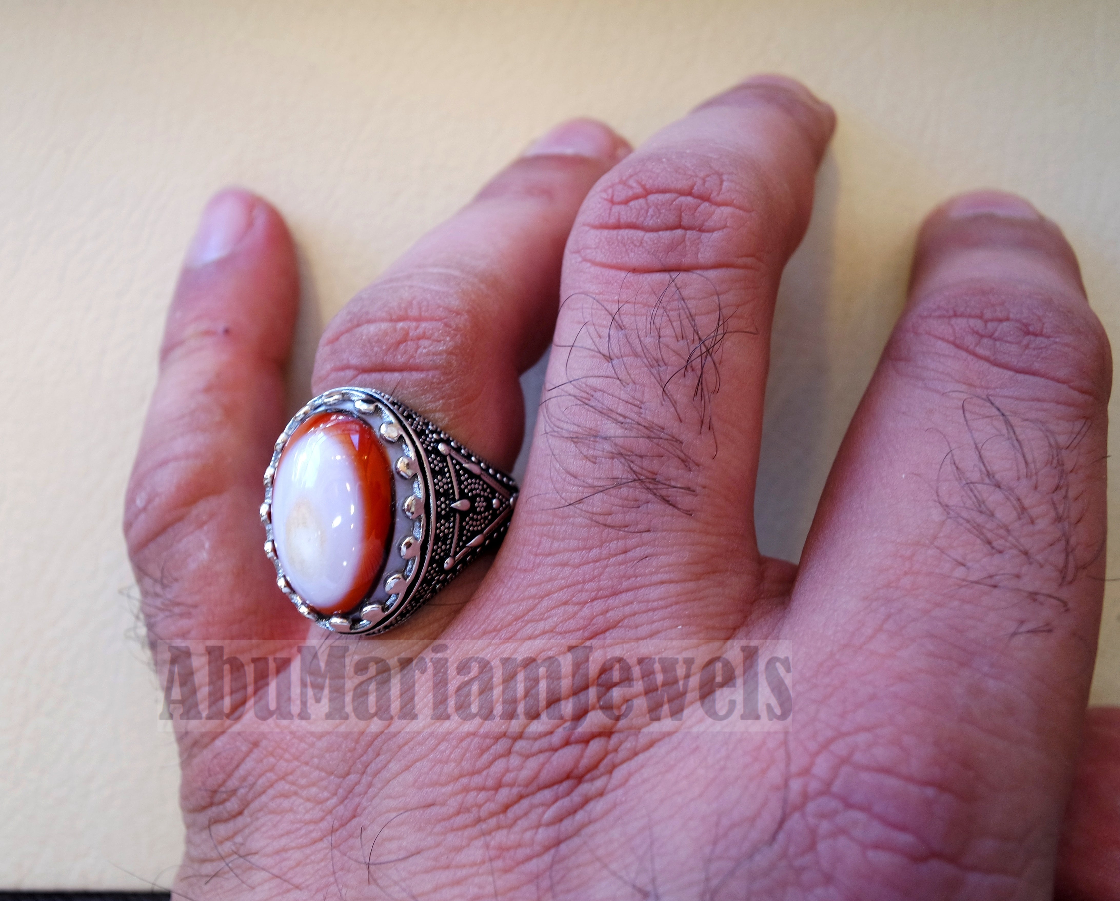multi color yemen agate aqeeq carnelian sterling silver 925 ring stunning jewelry red orange brown white yellow arabic style oval
