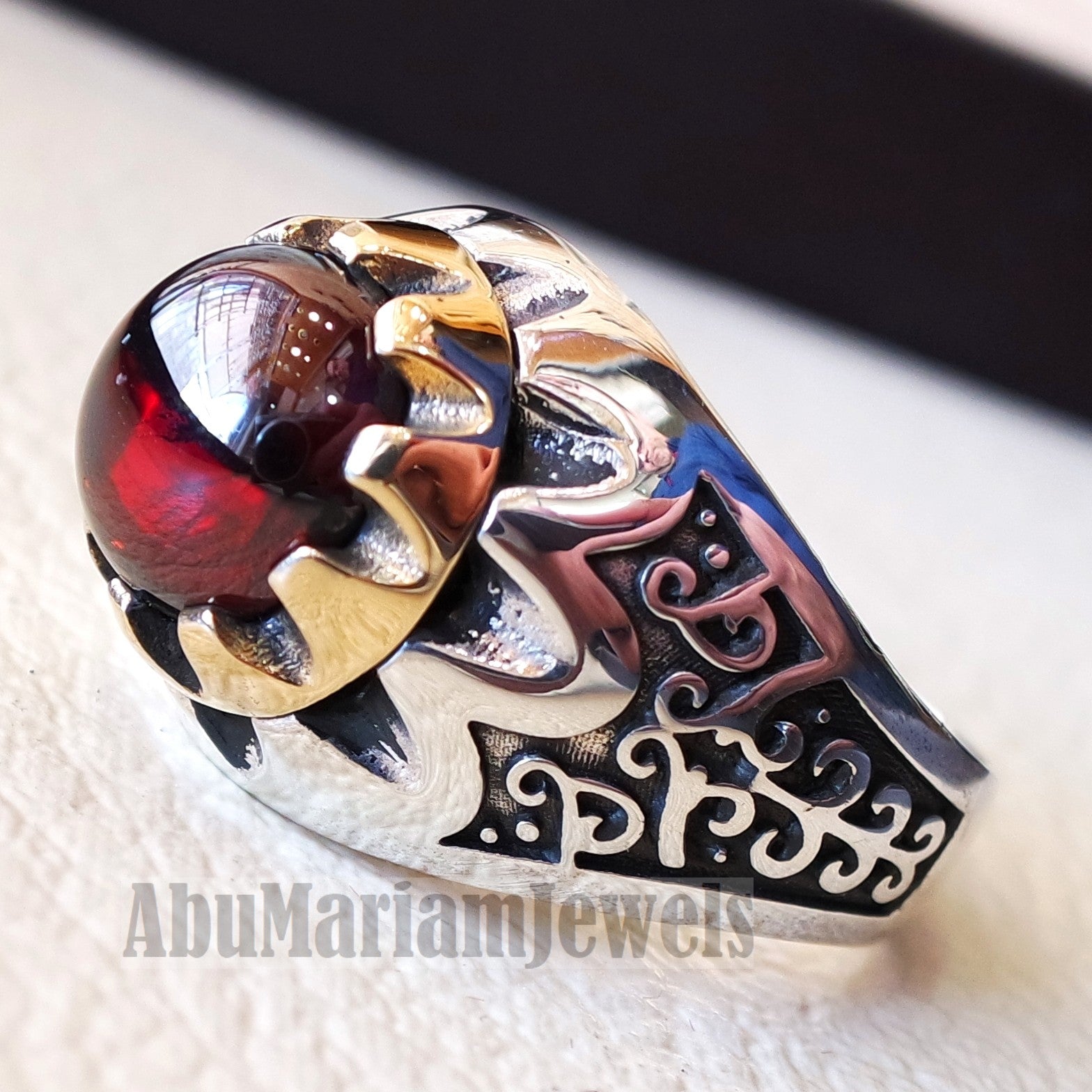 deep red ruby round synthetic imitation stone ring sterling silver 925 bronze any size jewelry identical to genuine gemstone antique style