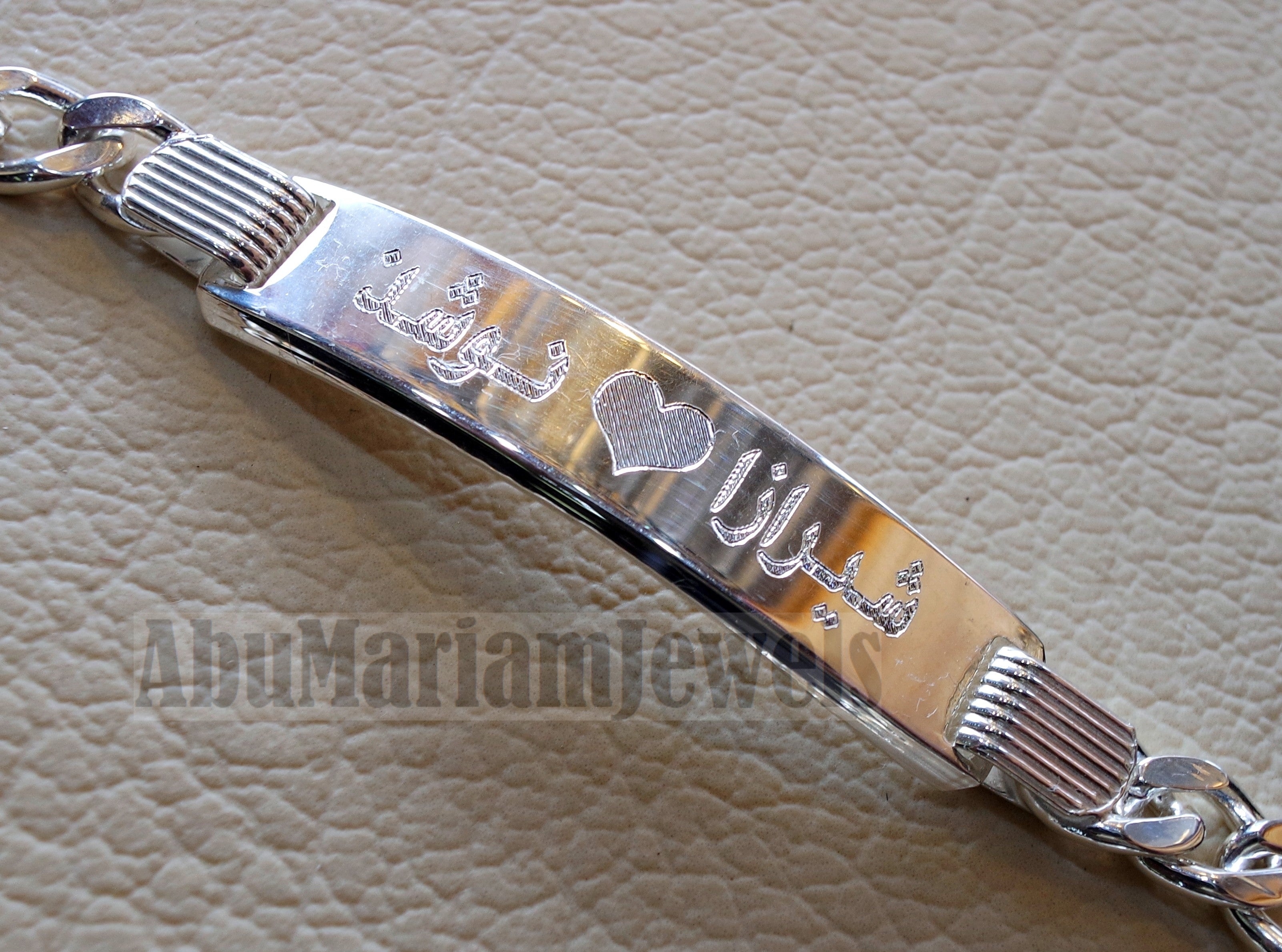 Men silver bracelet laser engraving personalized name Arabic