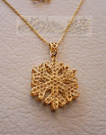 Honeycomb snowflake 3d 18K yellow gold necklace pendant and chain gift fine jewelry full insured shipping