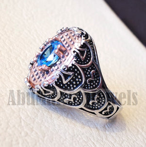 deep vivid sky blue cubic zirconia oval stone highest quality stone sterling silver 925 men ring and bronze frame all sizes jewelry Br103