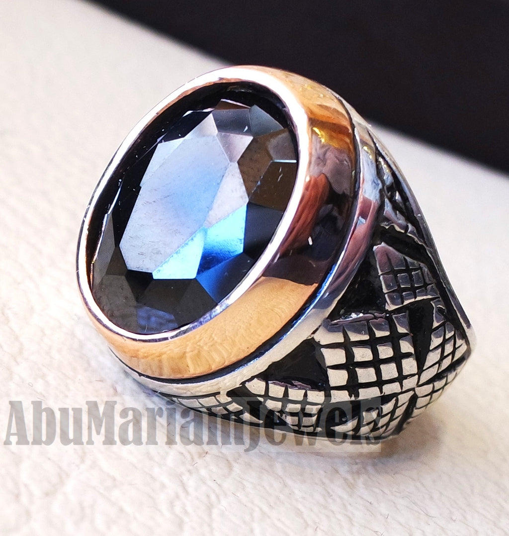 man ring sterling silver 925 and bronze oval black cubic zircon Cz identical to genuine diamond fast shipping all sizes ottoman style