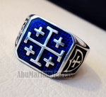 Jerusalem Cross ring christ christian symbol sterling silver 925 blue enamel man gift jewelry fast shipping square shape Catholic Orthodox