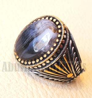 oval yamani aqeeq natural semi precious multi color agate gemstone men ring sterling silver 925 and bronze jewelry sizes 1008 عقيق يماني