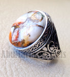 copper oyster man ring natural stone sterling silver 925 oval cabochon semi precious gem ottoman arabic style all sizes jewelry