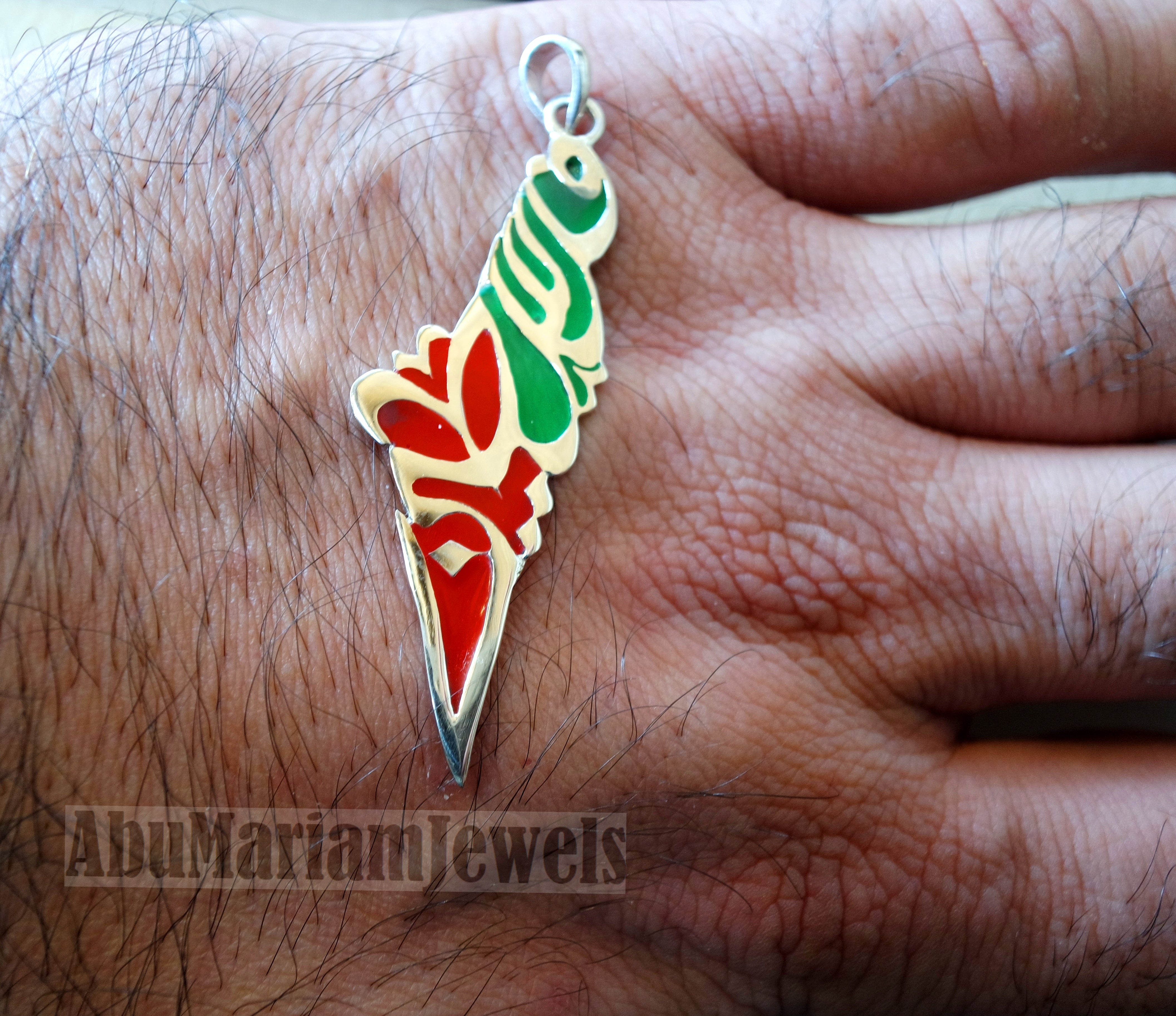 Palestine map pendant sterling silver 925 high quality jewelry arabic calligraphy colorful green and red enamel fast shipping خارطه فلسطين