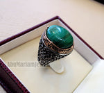 malachite natural green stone sterling silver 925 man ring jewelry bronze frame eastern turkish arabic style oval semi precious cabochon