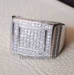 Micro pave cubic zirconia white stones diamond style sterling silver 925 heavy men ring all sizes .