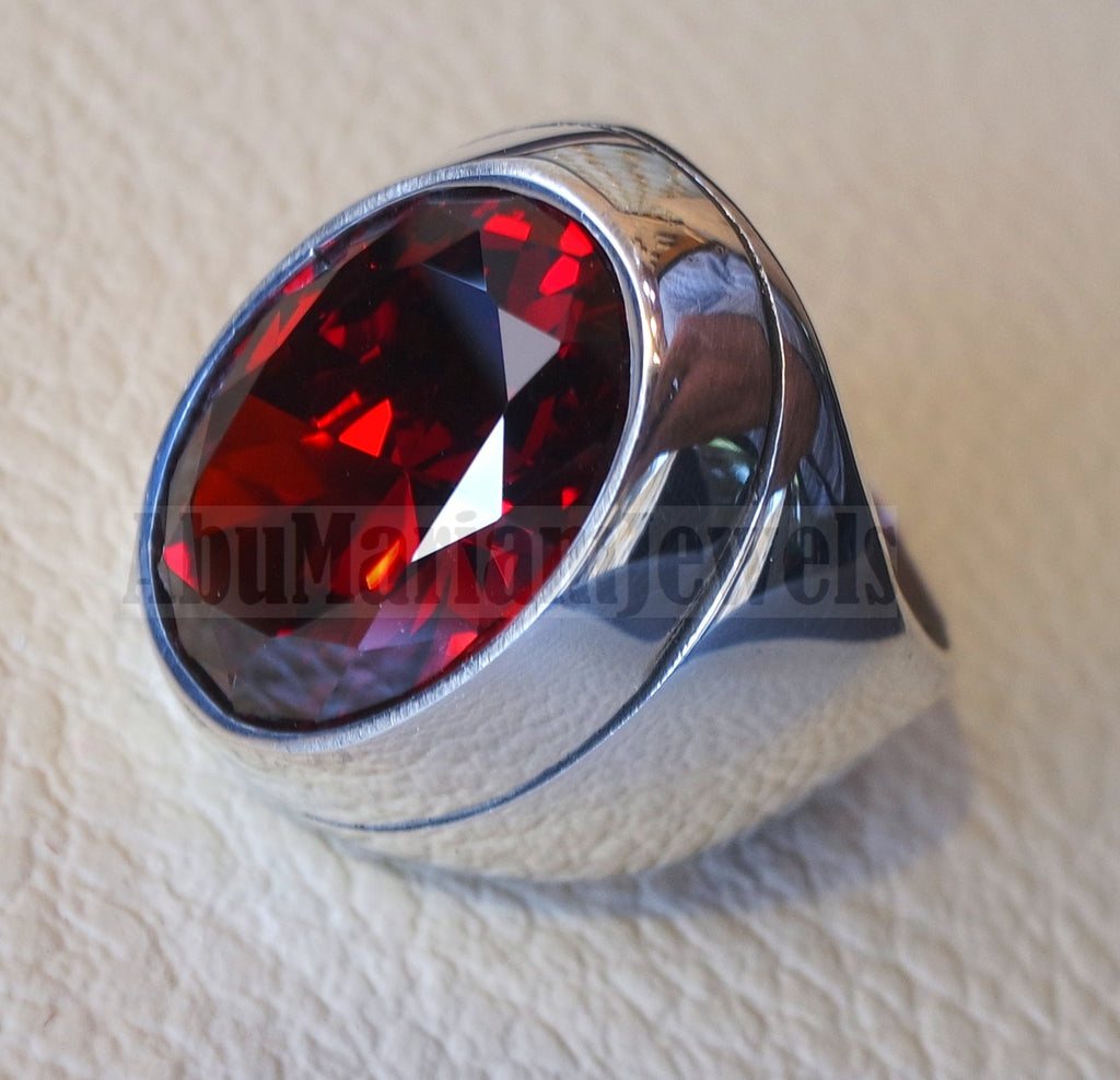 garnet identical synthetic stone high quality cubic zircon red color huge heavy men ring sterling silver 925 any size ottoman jewelry