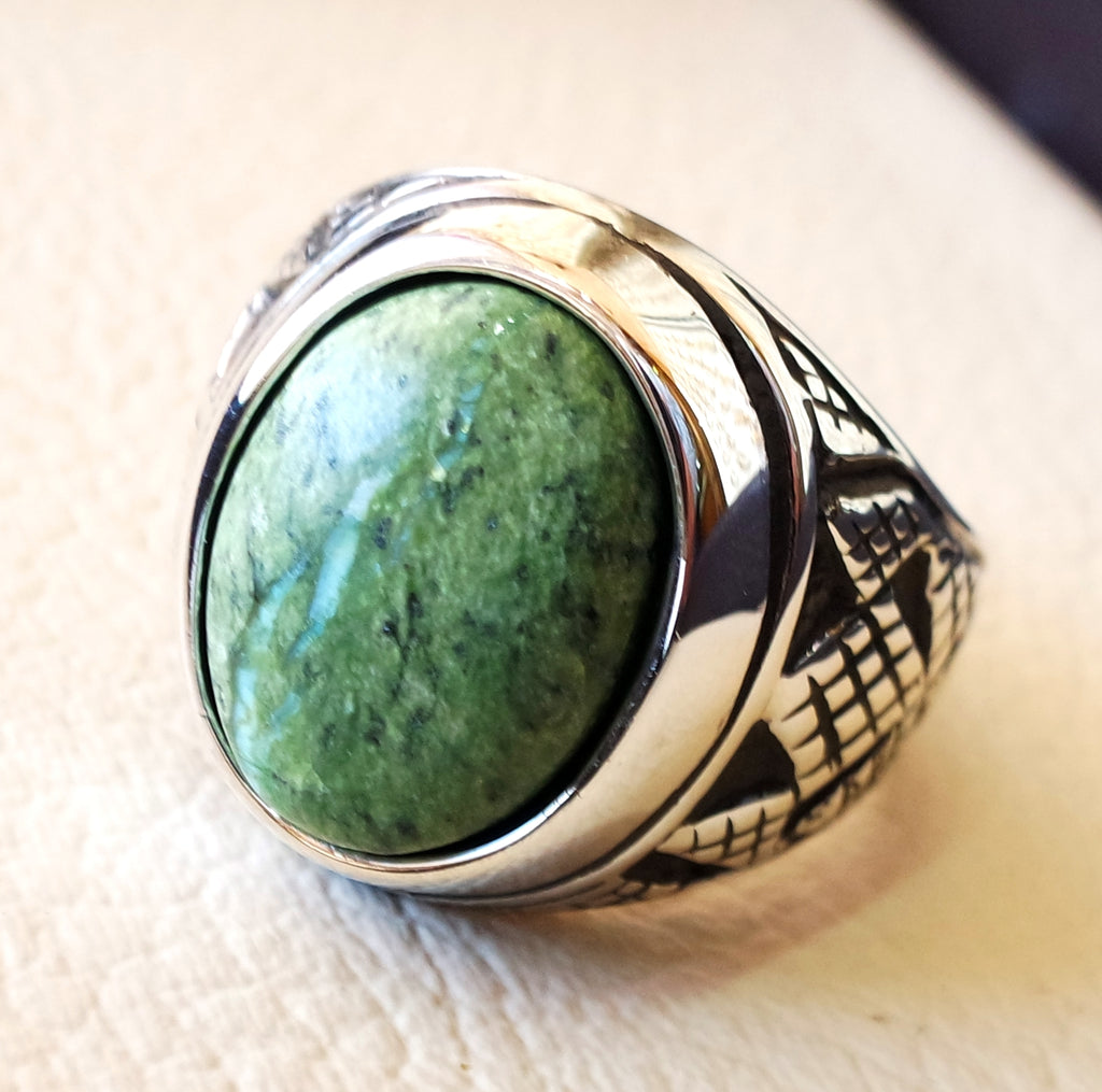 green swiss opal natural stone men ring sterling silver 925 stunning genuine gem ottoman arabic style jewelry all sizes