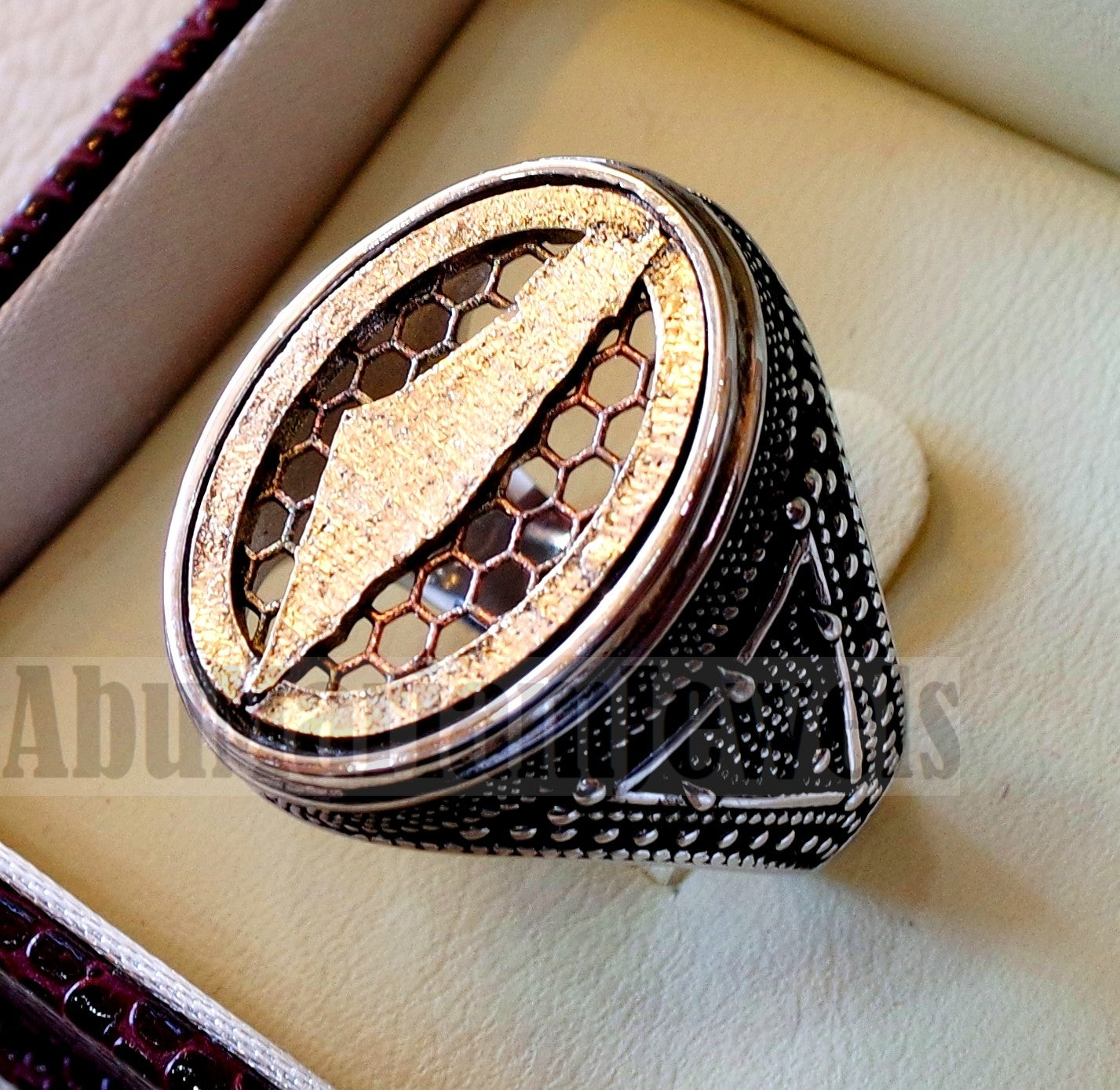 Palestine map man ring sterling silver and bronze arabic middle