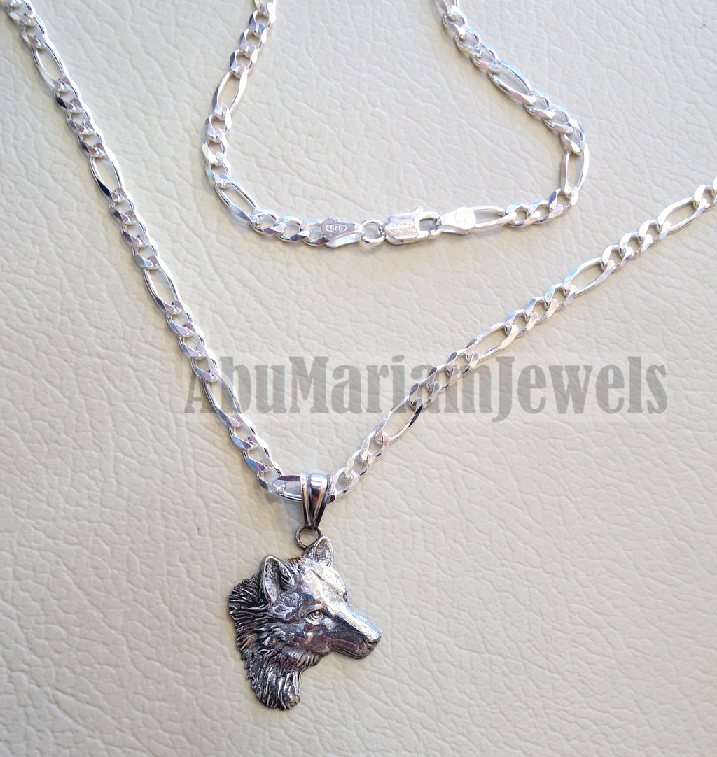 wolf , Husky dog sterling silver 925 pendant with thick figaro chain handmade animal head jewelry fast shipping detailed craftsmanship