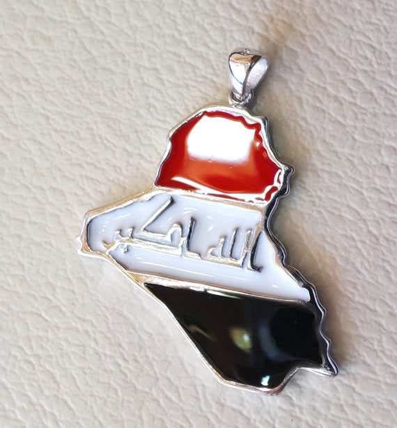 Iraq sterling silver map and new flag enamel colors pendant 925 k high quality arabic jewelry fast shipping خارطة العراق فضه