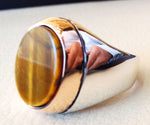 men ring tiger eye cat eye natural flat semi precious oval stone ottoman antique ottoman arabic style two tone sterling silver 925