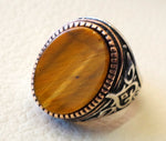 men ring tiger eye cat eye natural flat semi precious oval stone ottoman antique turkey arabic style two tone sterling silver 925