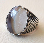 Botswana agate natural semi precious two color highest quality aqeeq stone men ring sterling silver 925 all sizes jewelry fast shipping