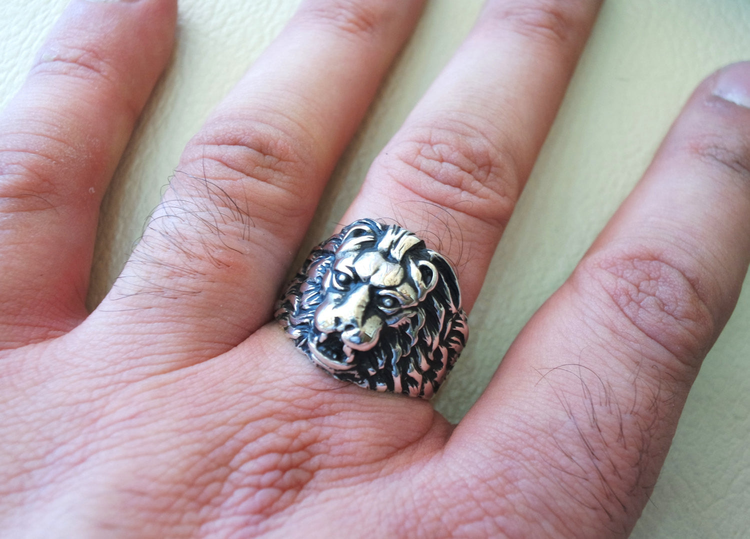 lion ring heavy sterling silver 925 man biker ring all sizes handmade animal head jewelry fast shipping detailed craftsmanship