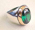 deep vivid fancy green synthetic corundum oval huge stone high quality stone sterling silver 925 men ring and bronze frame all sizes jewelry