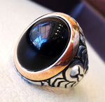 obsidian black aqeeq men ring natural stone sterling silver 925 vintage arabic turkish style all sizes on bronze fast shipping