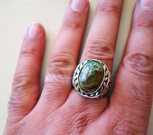 men ring sea sediment jasper multi color green blue brown stone all sizes natural semi precious sterling silver 925 ottoman style jewelry