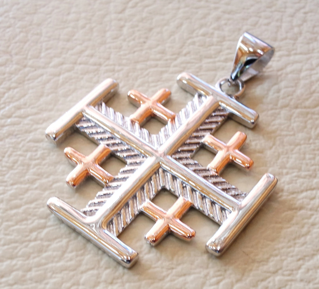 Jerusalem cross pendant two tone sterling silver 925 middle eastern jewelry christianity vintage handmade heavy fast shipping