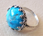 Natural Arizona turquoise highest quality  women ladies round ring sterling silver 925  blue color stone all sizes filigree style jewelry