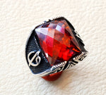 ottoman red ruby imitation  sterling silver 925 antique men ring arabic waw vav jewelry any size fast shipping rectangular stone