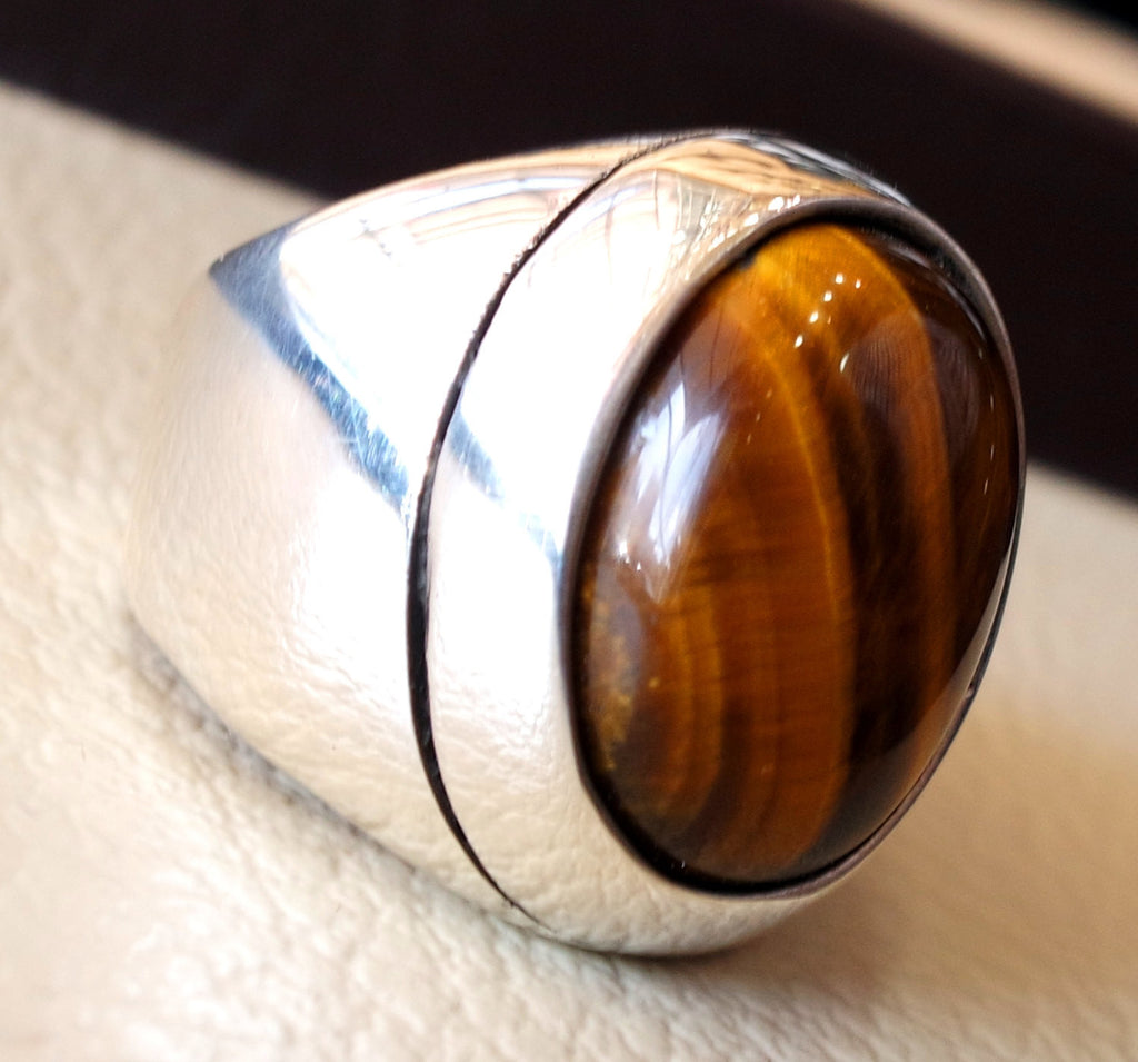 cat eye tiger eye semi precious naturl stone heavy men ring sterling silver 925 any size ottoman turkish middle eastern arabic jewelry