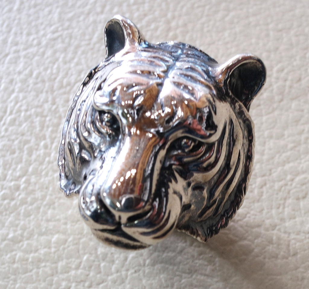 huge bengal tiger very heavy sterling silver 925 man biker ring all sizes handmade animal head jewelry fast shipping detailed craftsmanship