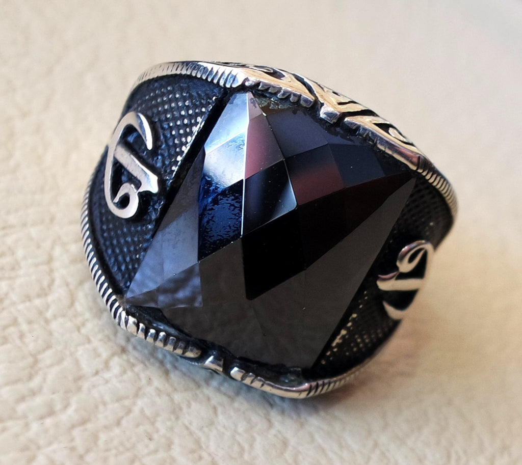 black onyx arabic numbers abjad waw vav men ring sterling silver 925 arabic ottoman sufi turkish islam jewelry  all sizes fast shipping