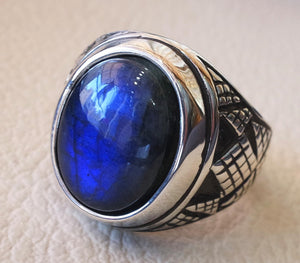 flashy blue labradorite heavy men ring sterling silver 925  natural stone all sizes jewelry fast shipping ottoman middle eastern style