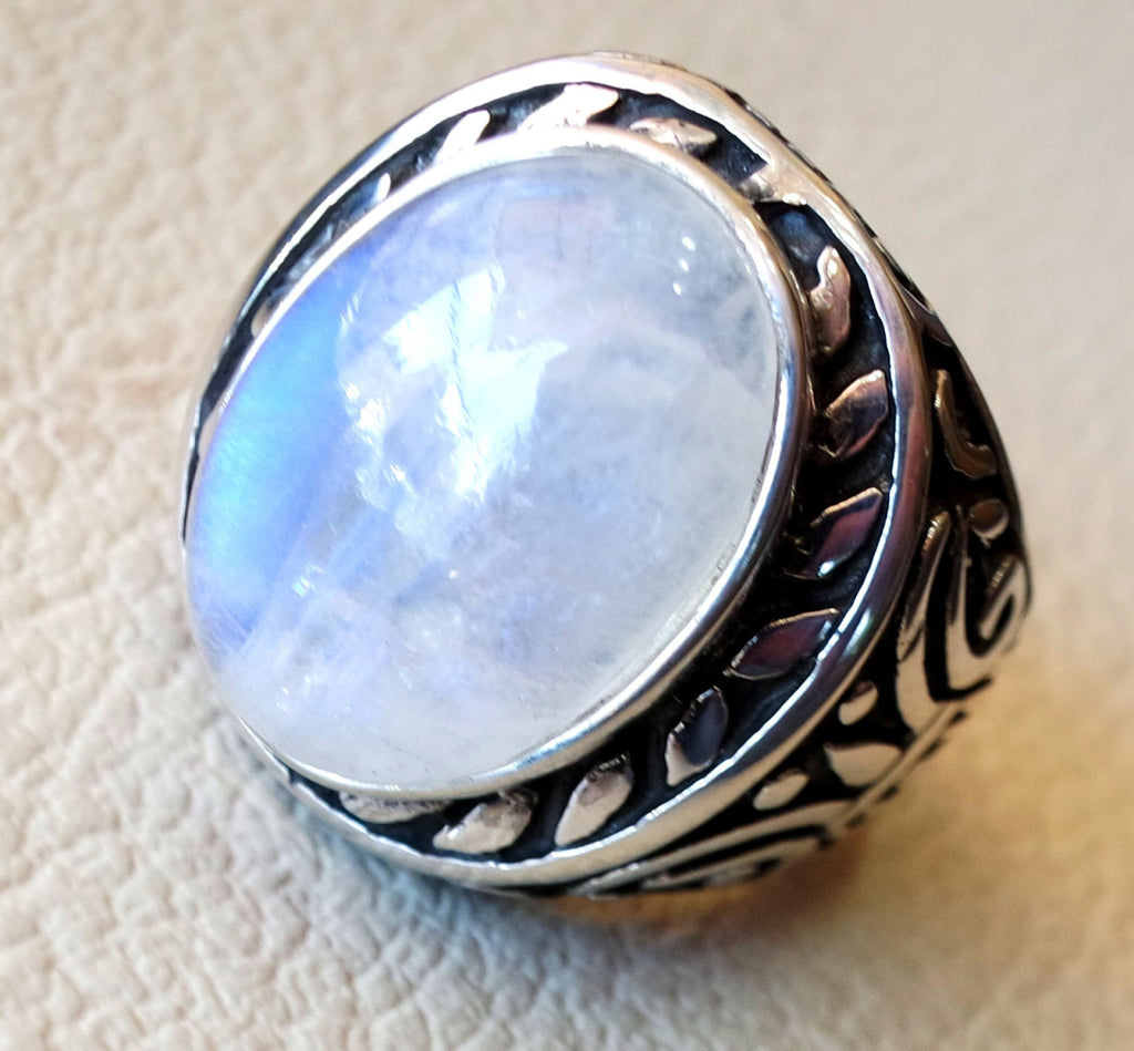 moonstone huge natural stone dur al najaf men ring sterling silver 925 stunning genuine gem two ottoman arabic style jewelry all sizes