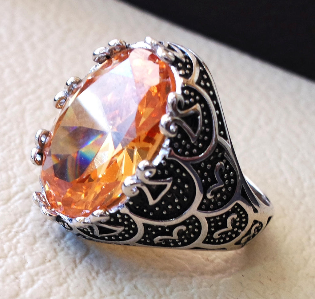 champagne golden cubic zircon men ring sterling silver 925  color unique stone all sizes jewelry fast shipping Identical to colored diamond