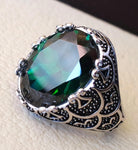 corundum green emerald synthetic stone high quality imitation  color huge heavy men ring sterling silver 925 any size ottoman jewelry