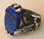 blue natural semi precious stone lapis lazuli gemstone sterling silver 925 men ring eagle all sizes flat oval gem antique style jewelry