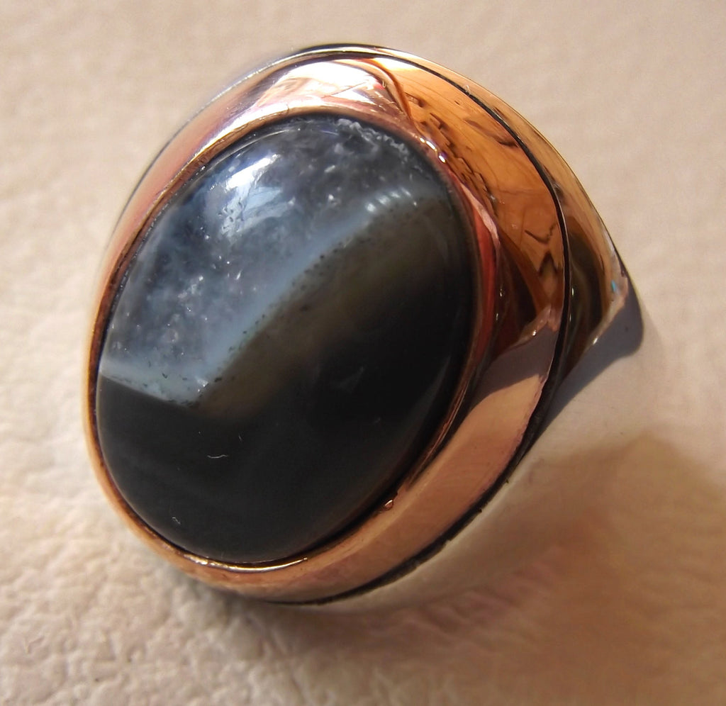 Botswana agate natural cabochon stone silver man ring semi precious gem aqeeq all sizes jewelry bronze frame heavy ottoman turkish arabic