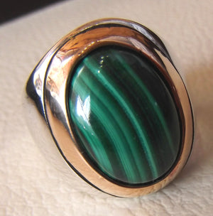 huge malachite natural green stone sterling silver 925 ring jewelry bronze frame eastern turkish arabic style oval semi precious cabochon