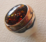 Baltic amber oval stone huge two tone man ring sterling silver 925 any size fast shipping bronze frame imitation stone identical to genuine