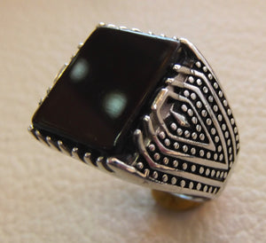 onyx black agate aqeeq natural flat stone ring all sizes man jewelry rectangular gem sterling silver 925 fast shipping middle eastern style