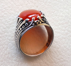 striped agate aqeeq stone red carnelian semi precious men ring all sizes antique ottoman middle eastern jewelry oval cabochon fast shipping