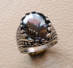 hematite natural semi precious shinning grey sterling silver 925 man ring all sizes antique middle eastern vintage ottoman style jewelry